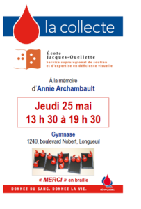 Affiche Collecte de sang JO - 25 mai 2017
